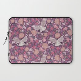 Cranes with chrysanthemums and pink magnolia on purple background Laptop Sleeve