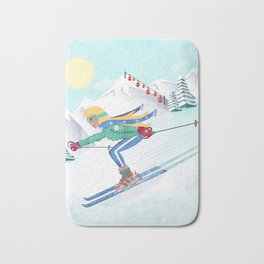 Skiing Girl Badematte | Sport, Speed, Snow, Pretty, Christmas, Ski, Fun, Digital, Vector, Mountains 
