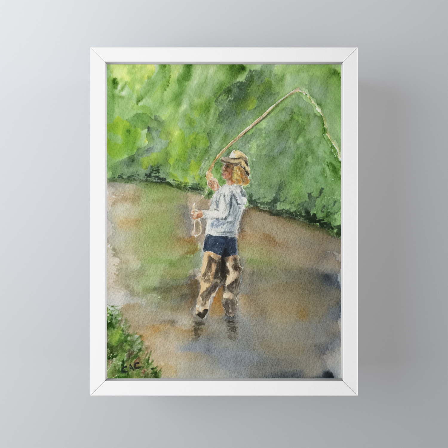 Fly Fishing On Duschee Creek Framed Mini Art Print By Carolclay