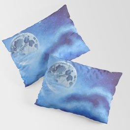 Blue Full Moon and Clouds - Original Abstract Painting Pillow Sham