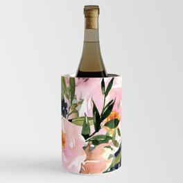 Festive, Floral Watercolor Rose Bouquet, Green and Pink Wine Chiller