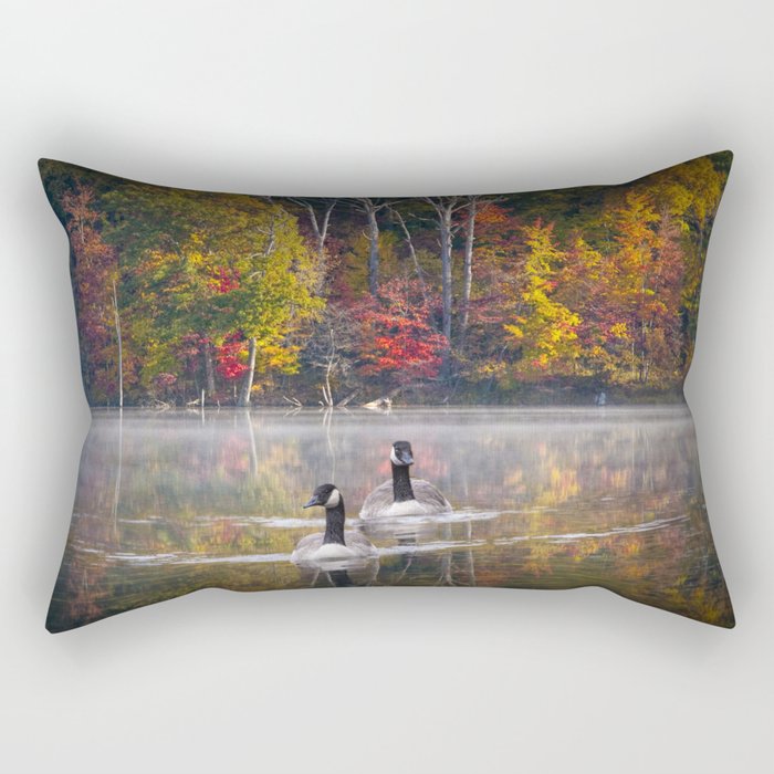 Two Canada Geese swimming in Fall Rectangular Pillow