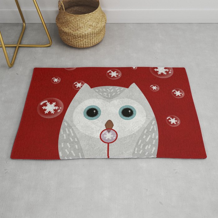 Christmas Owl Red Marble Rug