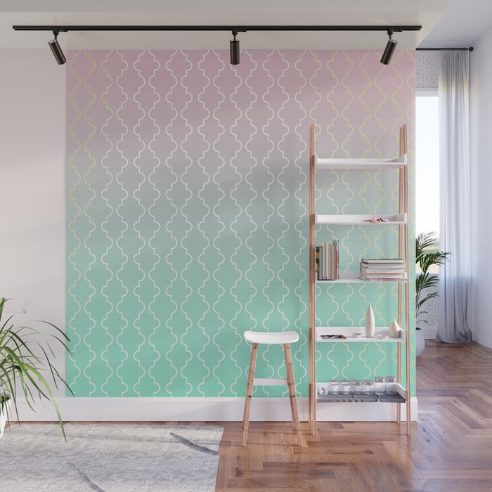 Moroccan pattern with mint, pink and gold Wall Mural