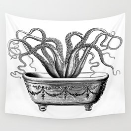 Tentacles in the Tub | Octopus in Bath | Vintage Octopus | Black and White | Wall Tapestry