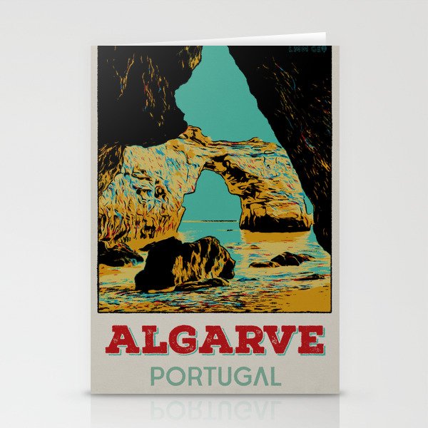 Nature landscape illustration. Algarve Portugal vintage travel, Algarve coast Stationery Cards