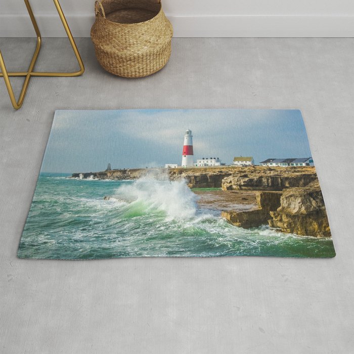 Great Britain Photography - Portland Bill Lighthouse By The Big Ocean Waves Rug