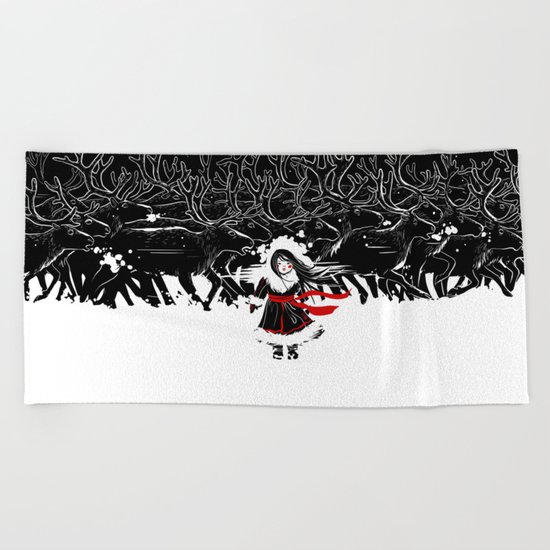Night of Reindeer Beach Towel