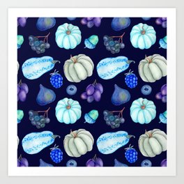 Dark Blue Vegetables Pattern Art Print