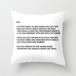Anonymous Letter To Sammi Sweetheart Jersey Shore Throw Pillow