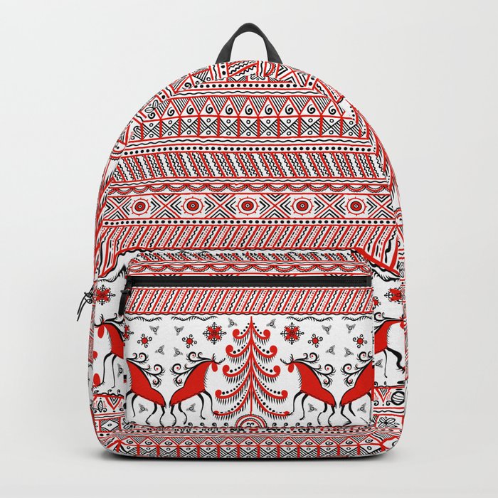 Russian folk ornament. Mezen painting. Backpack