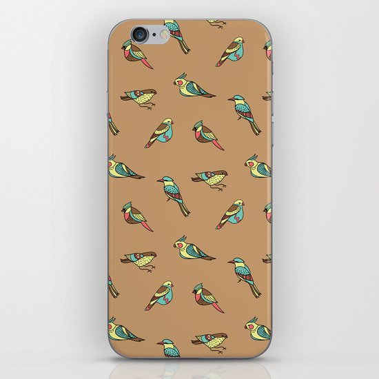 doodle birds - brown iPhone & iPod Skin