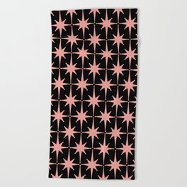 Midcentury Modern Atomic Starburst Pattern in Black and 50s Bathroom Pink Beach Towel