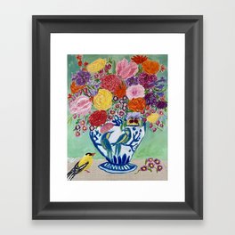 Flowers and Goldfinch Framed Art Print