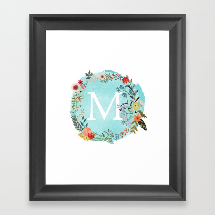 Personalized Monogram Initial Letter M Floral Wreath Artwork Canvas Print  by ABA2Life