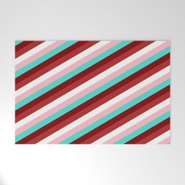 [ Thumbnail: Light Pink, Turquoise, Maroon, Red, and Mint Cream Colored Lined/Striped Pattern Welcome Mat ]