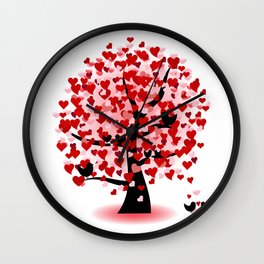 Valentine tree Wall Clock | Beautiful, Floral, Day, Illustration, Leaf, Red, Graphicdesign, Valentines, Birds, Design 