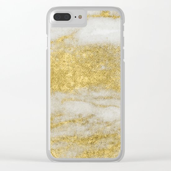 Marble - Glittery Gold Marble and White Pattern Clear iPhone Case