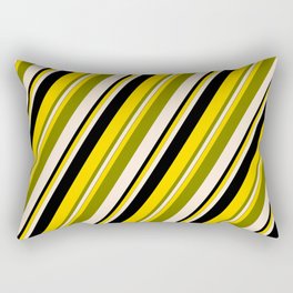 [ Thumbnail: Yellow, Green, Beige, and Black Colored Lines/Stripes Pattern Rectangular Pillow ]