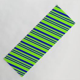 [ Thumbnail: Chartreuse & Blue Colored Lined Pattern Yoga Mat ]