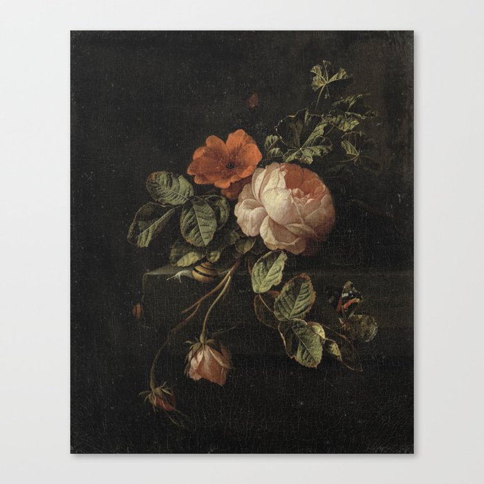 Botanical Rose And Snail Canvas Print