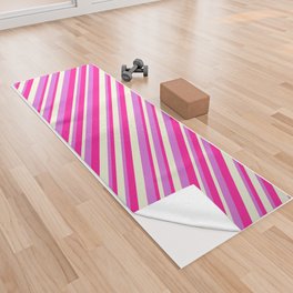 [ Thumbnail: Orchid, Beige & Deep Pink Colored Pattern of Stripes Yoga Towel ]