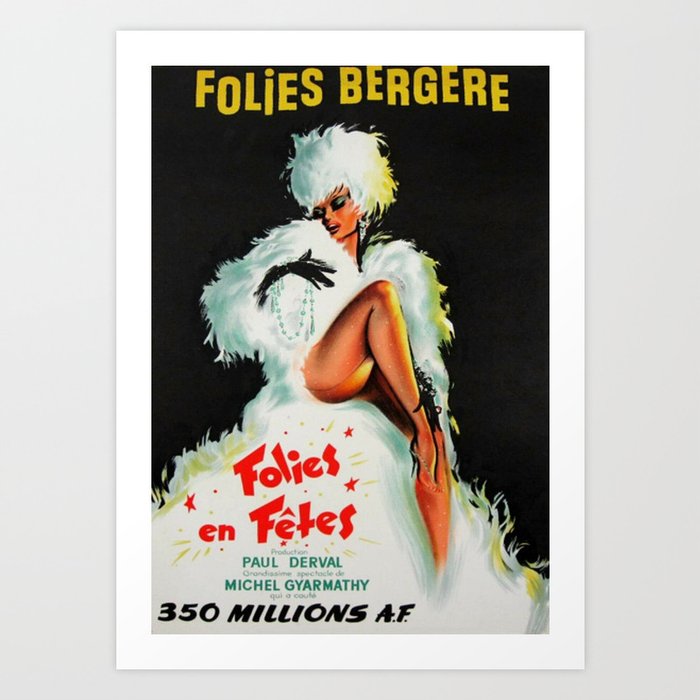 Vintage Paris "Folies Bergère" Opera House in the 9th Arrondissement Advertisement Poster Art Print