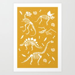 Dinosaur Fossils on Mustard Yellow Art Print