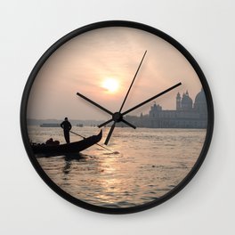 Italy Photography - Row Boat Rowing Beside Venice Wall Clock