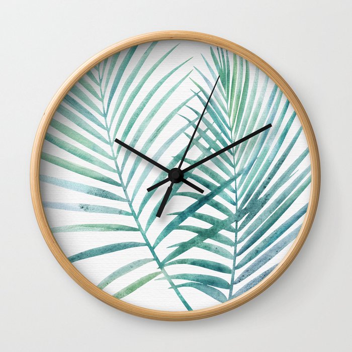 Twin Palm Fronds - Teal Wall Clock