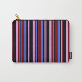 [ Thumbnail: Royal Blue, Maroon, Plum, and Black Colored Striped/Lined Pattern Carry-All Pouch ]