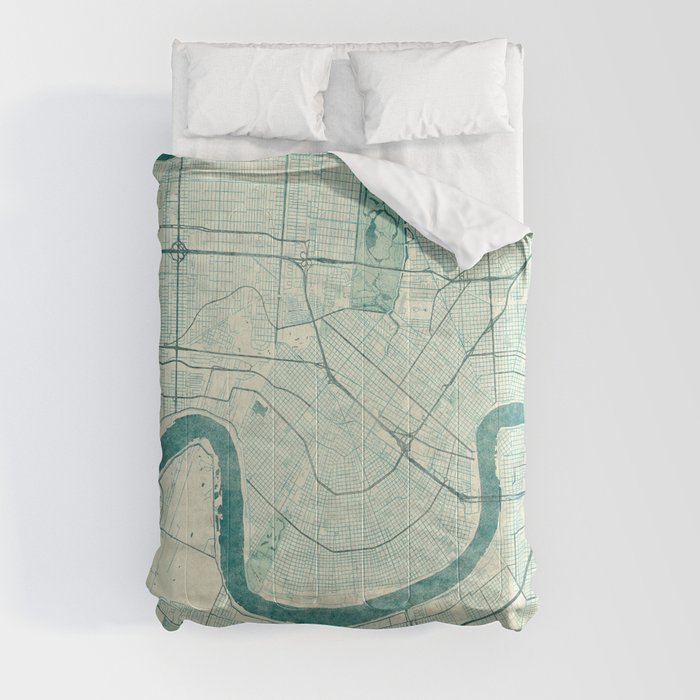 New Orleans Map Blue Vintage Comforter