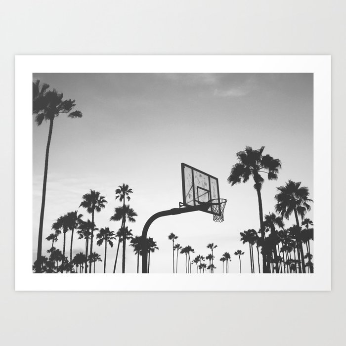 Palms + basketball silhouette - black and white sport photography - #1 #wall #art #society6 Art Print
