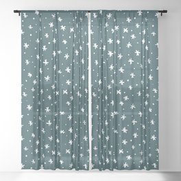 Snowflakes and dots - teal and white Sheer Curtain