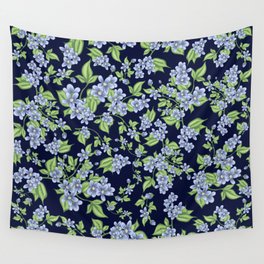 Blue Flowers With Green Leaves Wall Tapestry