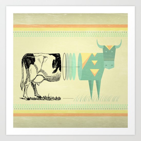 the black and white cow who wanted to be colorfully geometric Art Print