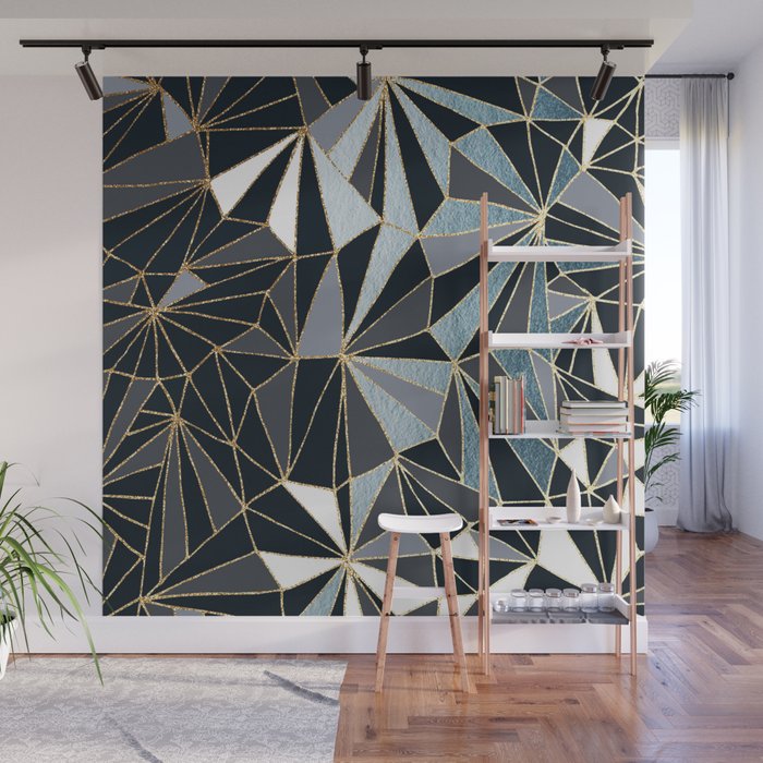 Stylish Art Deco Geometric Pattern Black Blue Gold Abstract