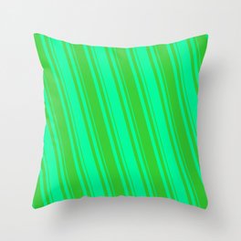 [ Thumbnail: Green and Lime Green Colored Lined Pattern Throw Pillow ]