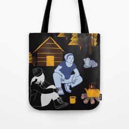 girl and boyfriend sitting to the fire Tote Bag