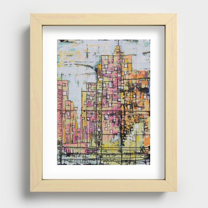 Punk Pink Cityscape Painting Recessed Framed Print