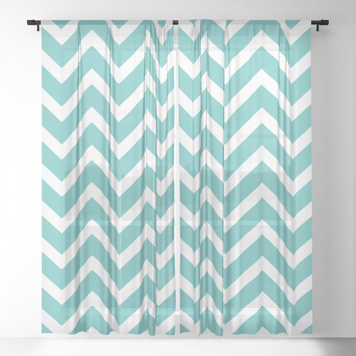 mint green, blue zig zag pattern design Sheer Curtain by ohaniki Society6