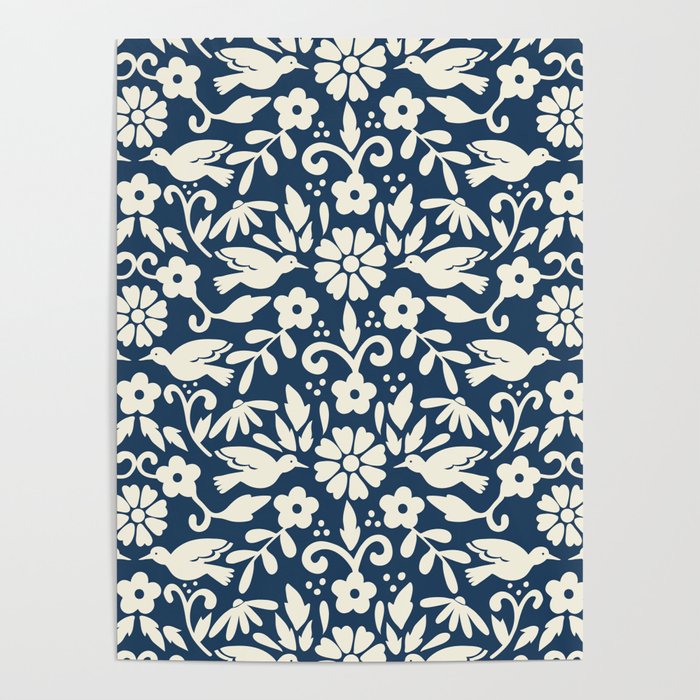 Otomi inspired floral pattern Poster