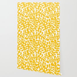 Yellow Matisse cut outs seaweed pattern on white background Wallpaper