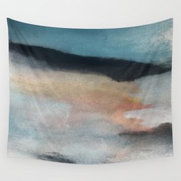 Dawn: a minimal abstract acrylic piece in pink, blues, yellow, and white Wall Tapestry