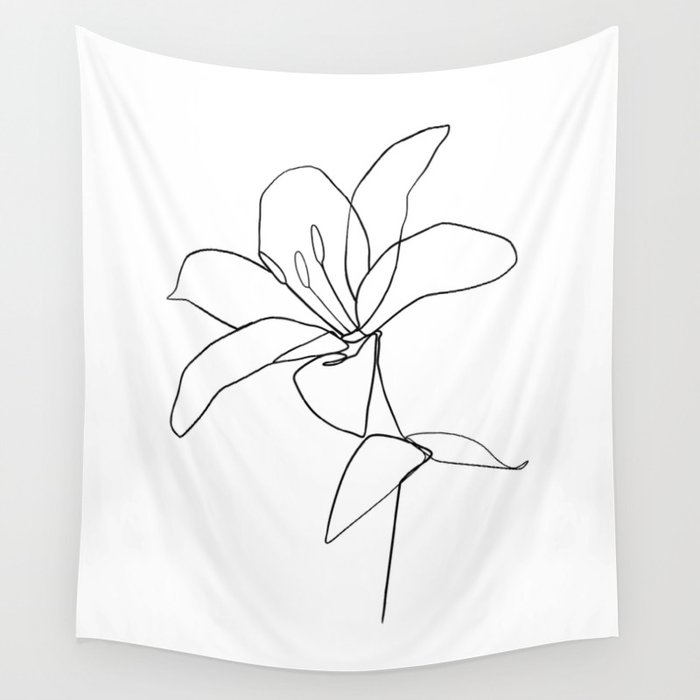 One line Lily flower print Wall Tapestry