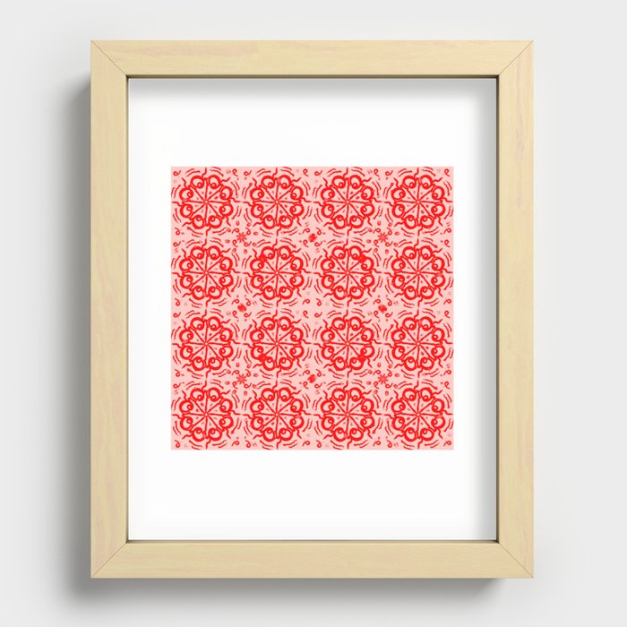 Retro Red Flower Quilt Mid-Century Modern Pattern Recessed Framed Print
