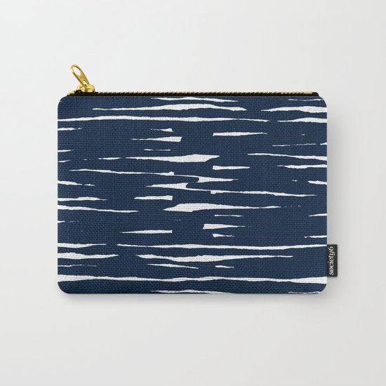 Maritime pattern- darkblue handpainted stripes on clear white- horizontal Carry-All Pouch