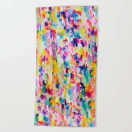 Bright Colorful Abstract Painting in Neons and Pastels Beach Towel