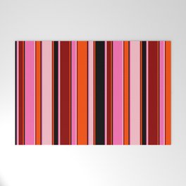 [ Thumbnail: Eye-catching Hot Pink, Black, Red, Dark Red, and Pink Colored Stripes/Lines Pattern Welcome Mat ]