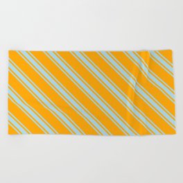 [ Thumbnail: Orange and Light Blue Colored Pattern of Stripes Beach Towel ]